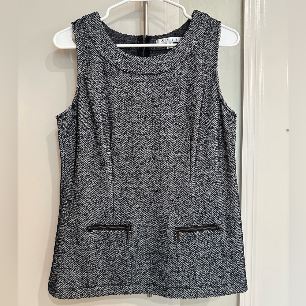 CAbi Black and White Textured Sleeveless Top